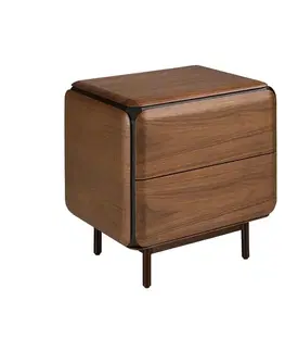 Estila Luxusní designový noční stolek Vita Naturale se dvěma šuplíky v ořechové hnědé barvě s černými a kovovými detaily 59 cm