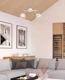 Stropní nástěnná lampa pásková bílá + dřevo 2x40W Puerto