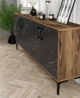 Konzolový stolek Kiev - Walnut, Black Marble