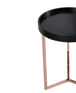 Estila Art deco kulatý kovový příruční stolek Modul s černou dřevěnou deskou a měděnou podstavou s lesklým povrchem 40 cm