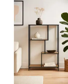 Kovový regál LOFTY GRID Low Oak, 114 x 77 cm