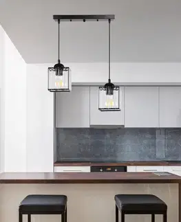 Závěsná lampa Glassia černá 2X40 E27 černé stínidlo + čiré krystaly