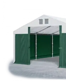Skladový stan 5x10x2,5m střecha PVC 560g/m2 boky PVC 500g/m2 konstrukce ZIMA PLUS Bílá Zelená Bílá