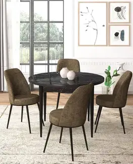 Dining Table & Chairs Set (5 Pieces) Tor - Black Marble, Brown