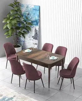 Extendable Dining Table & Chairs Set (7 Pieces) Zen - Baroque, Dusty Rose