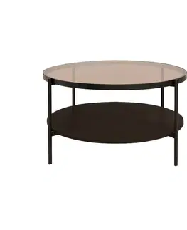Estila Konferenční stolek Sonny, tmavý dub/sklo, Ø 84 cm