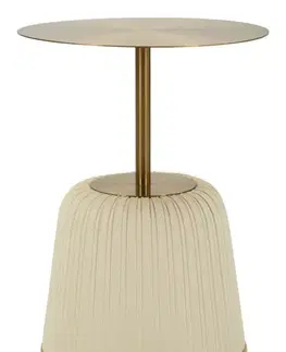 Estila Designový glamour kulatý příruční stolek Giselle z kovu ve zlaté barvě s čalouněnou béžovou koženou podstavou 40 cm