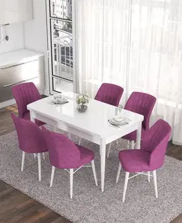Extendable Dining Table & Chairs Set (7 Pieces) Eva - White, Purple