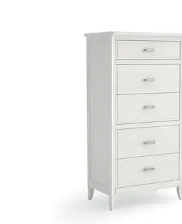 Estila Luxusní moderní vysoká komoda Genova z masivního dřeva s pěti zásuvkami a vyřezávanýma nohama 132 cm