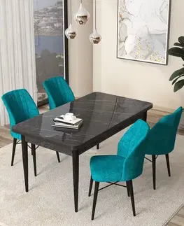 Dining Table & Chairs Set (5 Pieces) Arp - Black Marble, Turquoise