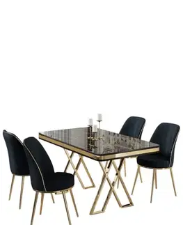 Dining Table & Chairs Set (5 Pieces) Vals - Black Marble, Gold, Anthracite