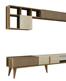 Televizní stěna Milan Walnut and Travertine