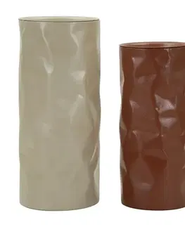 Estila Moderní sada kulatých příručních stolků Contempore z kovu s krčeným designem v béžové a hnědé barvě 70 cm