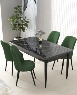 Dining Table & Chairs Set (5 Pieces) Nil - Black Marble, Khaki