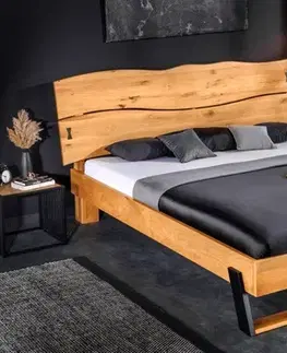 Estila Masivní designová manželská postel Sheesham z palisandrového dřeva naturální hnědé barvy 180x200cm