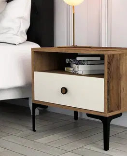 Noční stolek Lizbon 533 - Walnut, Cream