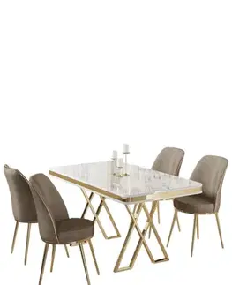 Dining Table & Chairs Set (5 Pieces) Vals - White, Gold, Cappuccino