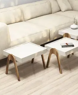 Sada odkládacích stolků (3 kusy) Roma - Walnut, Cream
