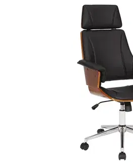 Estila Designová kožená otočná kancelářská židle Madison s dřevěnými prvky na kolečkách hnědá černá 64 cm