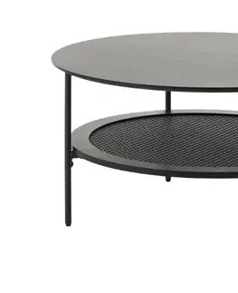 Estila Konferenční stolek Malmo, černý/ratan, Ø 80 cm