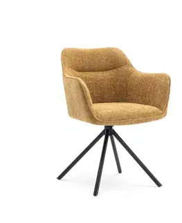 Estila Moderně otočné křeslo Kristal Mustard II s hořčicově žlutou potahovou laťkou a černými kovovými nožičkami 80cm