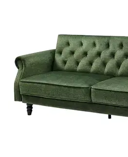 Estila Designová klasická rozkládací trojsedačka Maison Belle Affaire se zeleným sametovým potahem a hlubokým prošíváním 220 cm