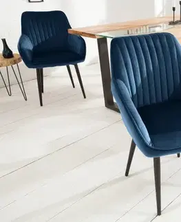 Estila Retro stylové křeslo Null 84cm modré s područkami