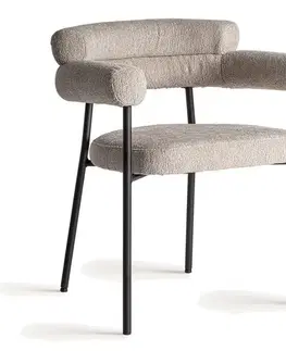 Estila Luxusní moderní čalouněná šedá jídelní židle Lora s černými kovovými nožičkami a válcovým opěradlem 77 cm
