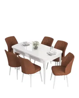 Extendable Dining Table & Chairs Set (7 Pieces) Eva - White, Tile Red
