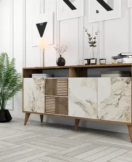 Konzolový stolek Milan 160 - Walnut, White Marble