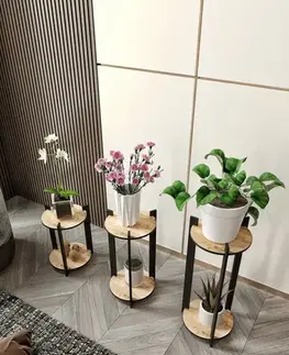 Wooden Plant Stand Flower Desk Round - Oak