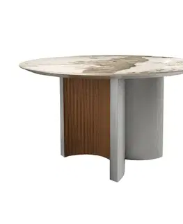 Estila Luxusní art deco kulatý jídelní stůl Esté s designovou podstavou a mramorovou vrchní deskou oblačná šedá 150 cm