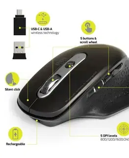 PORT CONNECT bezdrátová nabíjecí myš combo, , černá