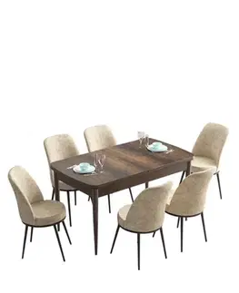 Extendable Dining Table & Chairs Set (7 Pieces) Han - Baroque, Cream