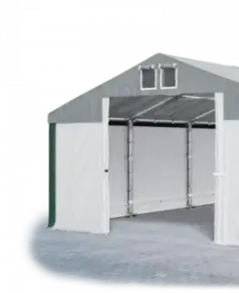 Skladový stan 5x10x2,5m střecha PVC 560g/m2 boky PVC 500g/m2 konstrukce ZIMA PLUS Šedá Bílá Zelená