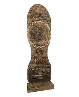 Estila Designová etno dekorace El Sol z mangového dřeva s ornamentálním zdobením s motivem slunce v přírodní hnědé barvě 120 cm