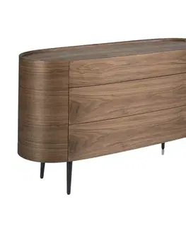 Estila Luxusní moderní oválná komoda Vita Naturale se třemi šuplíky z ořechového dřeva v hnědé barvě 135 cm