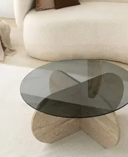 Konferenční stolek Bubble Travertine s tmavým sklem