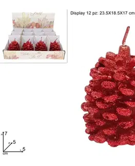PROHOME - Svíčka šiška 7x5cm červené třpytky