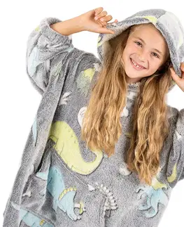 4Home Beránková mikina mikroplyš svíticí Dino, uni S - dětské