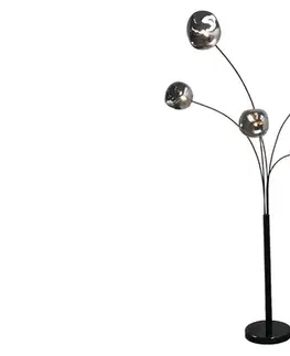 Estila Moderní designová stojací lampa Kalan s pěti atypickými skleněnými stínítky v šedé a černé barvě 202 cm