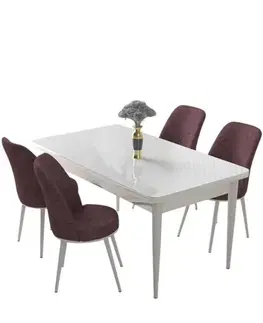 Dining Table & Chairs Set (5 Pieces) Nil - White, Dusty Rose