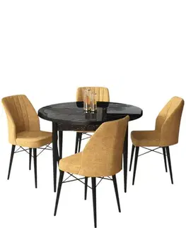 Dining Table & Chairs Set (5 Pieces) Rox - Black Marble, Cappuccino