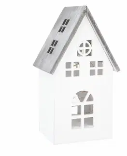 Vánoční dřevěná LED dekorace Light house bílá, 11,7 x 21,2 x 9,7 cm