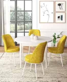 Dining Table & Chairs Set (5 Pieces) Tor - White, Mustard