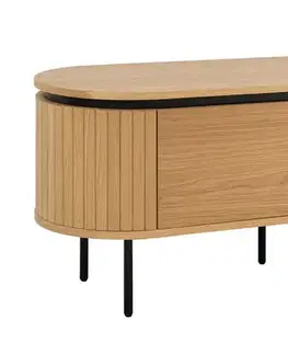 Estila Art deco ovální dvoudveřový TV stolek Maderia ve světlém hnědém dubovém provedení s lamelovým designem 120 cm