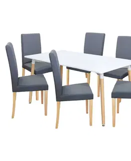 Jídelní stůl ONE 160x90 bílý + 6 židlí PRIMA šedá/světlé nohy