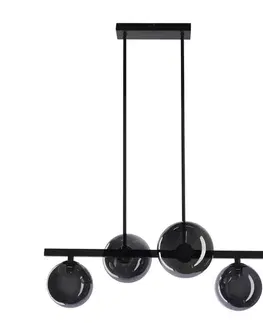 Černá závěsná lampa KAMA v tmavém japonském stylu - s grafitovými kuličkami - designová lampa do obývacího pokoje 4x G9 LED