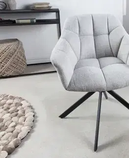 Estila Designová otočná jídelní židle Mariposa s černými kovovými nohami a šedým čalouněním 83cm