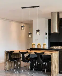 Stropní závěsná lampa černá páska 3xE27 Glob